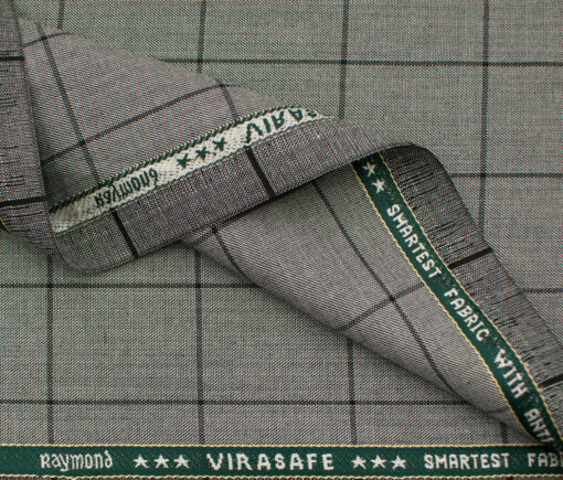 Raymond Men's Polyester Viscose Checks  Unstitched Suiting Fabric (Light Grey)