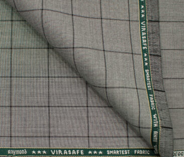 Raymond Men's Polyester Viscose Checks  Unstitched Suiting Fabric (Light Grey)