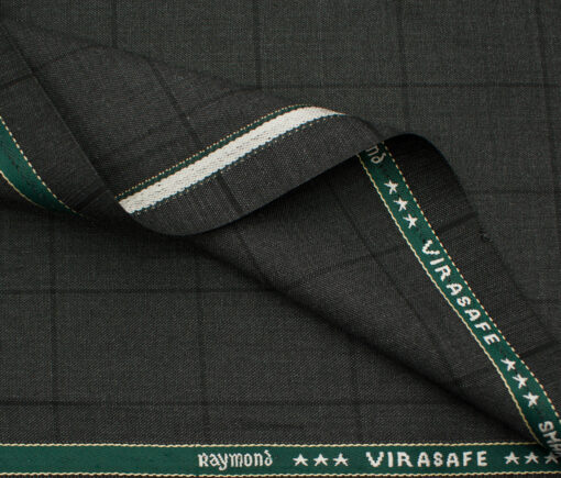 Raymond Men's Polyester Viscose Checks  Unstitched Suiting Fabric (Dark Grey)