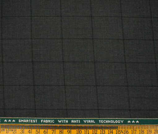 Raymond Men's Polyester Viscose Checks  Unstitched Suiting Fabric (Dark Grey)