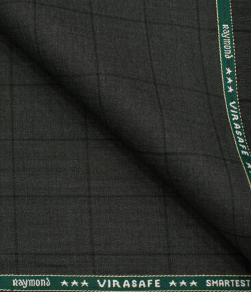 Raymond Men's Polyester Viscose Checks  Unstitched Suiting Fabric (Dark Grey)