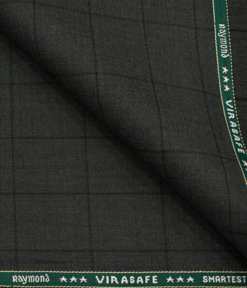 Raymond Men's Polyester Viscose Checks  Unstitched Suiting Fabric (Dark Grey)