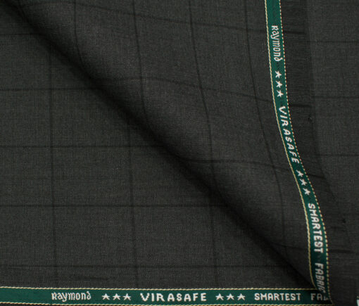 Raymond Men's Polyester Viscose Checks  Unstitched Suiting Fabric (Dark Grey)
