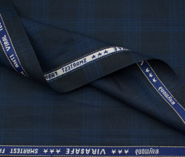 Raymond Men's Polyester Viscose Checks  Unstitched Suiting Fabric (Dark Blue)