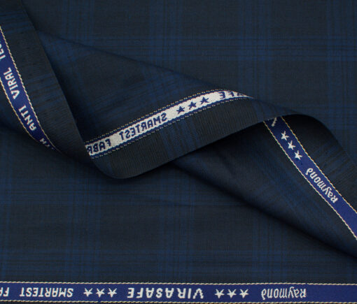Raymond Men's Polyester Viscose Checks  Unstitched Suiting Fabric (Dark Blue)