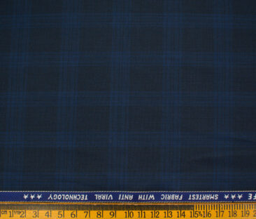 Raymond Men's Polyester Viscose Checks  Unstitched Suiting Fabric (Dark Blue)