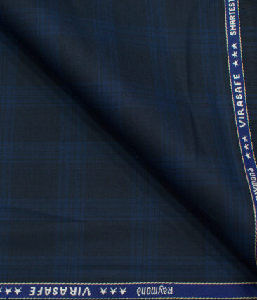 Raymond Men's Polyester Viscose Checks  Unstitched Suiting Fabric (Dark Blue)