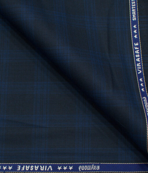 Raymond Men's Polyester Viscose Checks  Unstitched Suiting Fabric (Dark Blue)