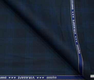 Raymond Men's Polyester Viscose Checks  Unstitched Suiting Fabric (Dark Blue)