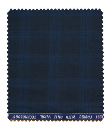 Raymond Men's Polyester Viscose Checks  Unstitched Suiting Fabric (Dark Blue)