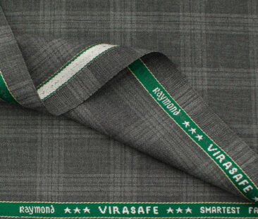 Raymond Men's Polyester Viscose Checks  Unstitched Suiting Fabric (Grey)