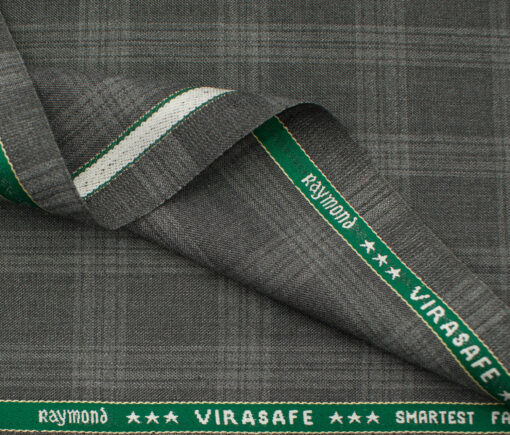 Raymond Men's Polyester Viscose Checks  Unstitched Suiting Fabric (Grey)
