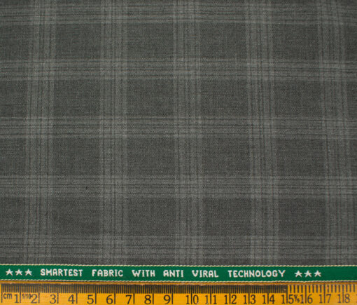 Raymond Men's Polyester Viscose Checks  Unstitched Suiting Fabric (Grey)