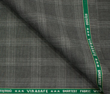 Raymond Men's Polyester Viscose Checks  Unstitched Suiting Fabric (Grey)