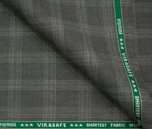 Raymond Men's Polyester Viscose Checks  Unstitched Suiting Fabric (Grey)