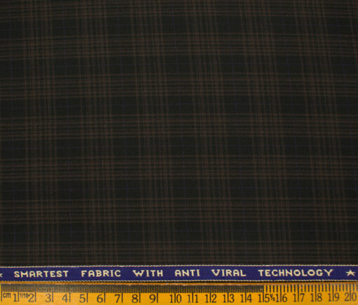 Raymond Men's Polyester Viscose Checks  Unstitched Suiting Fabric (Black & Brown)