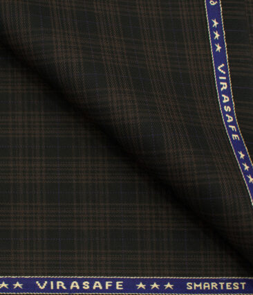 Raymond Men's Polyester Viscose Checks  Unstitched Suiting Fabric (Black & Brown)