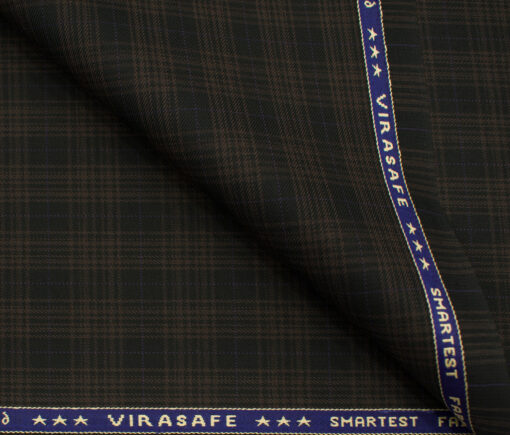 Raymond Men's Polyester Viscose Checks  Unstitched Suiting Fabric (Black & Brown)
