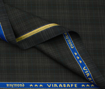 Raymond Men's Polyester Viscose Checks  Unstitched Suiting Fabric (Black & Grey)
