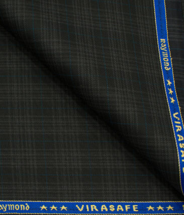 Raymond Men's Polyester Viscose Checks  Unstitched Suiting Fabric (Black & Grey)