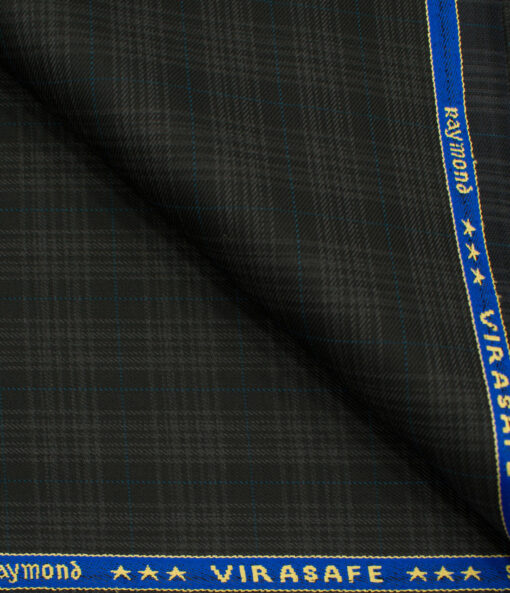 Raymond Men's Polyester Viscose Checks  Unstitched Suiting Fabric (Black & Grey)