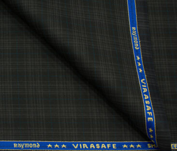 Raymond Men's Polyester Viscose Checks  Unstitched Suiting Fabric (Black & Grey)