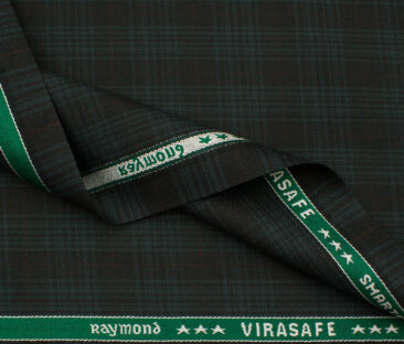 Raymond Men's Polyester Viscose Checks  Unstitched Suiting Fabric (Black & Sea Green)