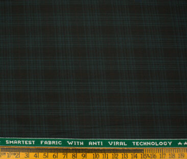 Raymond Men's Polyester Viscose Checks  Unstitched Suiting Fabric (Black & Sea Green)