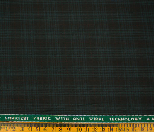 Raymond Men's Polyester Viscose Checks  Unstitched Suiting Fabric (Black & Sea Green)