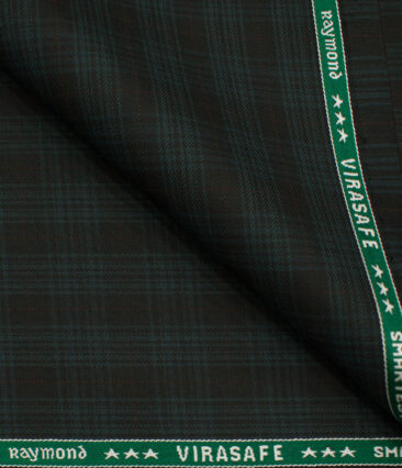 Raymond Men's Polyester Viscose Checks  Unstitched Suiting Fabric (Black & Sea Green)