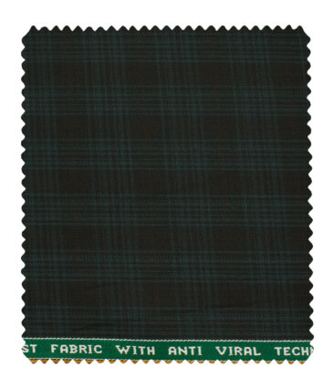 Raymond Men's Polyester Viscose Checks  Unstitched Suiting Fabric (Black & Sea Green)