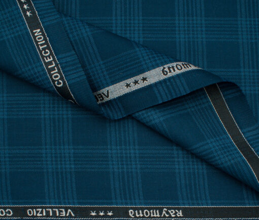 Raymond Men's Polyester Viscose Checks  Unstitched Suiting Fabric (Firozi Blue)