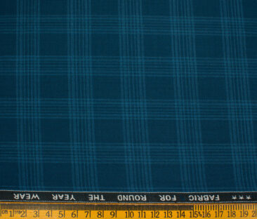 Raymond Men's Polyester Viscose Checks  Unstitched Suiting Fabric (Firozi Blue)