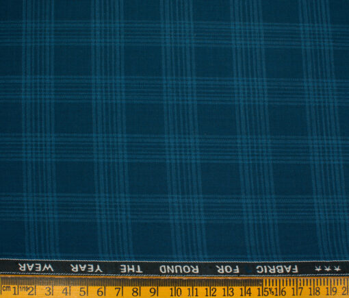Raymond Men's Polyester Viscose Checks  Unstitched Suiting Fabric (Firozi Blue)