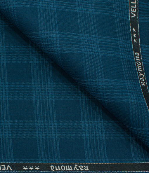 Raymond Men's Polyester Viscose Checks  Unstitched Suiting Fabric (Firozi Blue)
