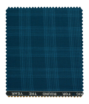 Raymond Men's Polyester Viscose Checks  Unstitched Suiting Fabric (Firozi Blue)