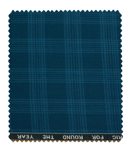 Raymond Men's Polyester Viscose Checks  Unstitched Suiting Fabric (Firozi Blue)