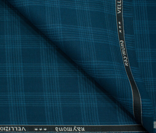Raymond Men's Polyester Viscose Checks  Unstitched Suiting Fabric (Firozi Blue)