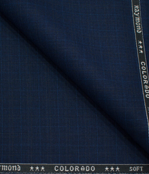 Raymond Men's Polyester Viscose Checks  Unstitched Suiting Fabric (Dark Royal Blue)