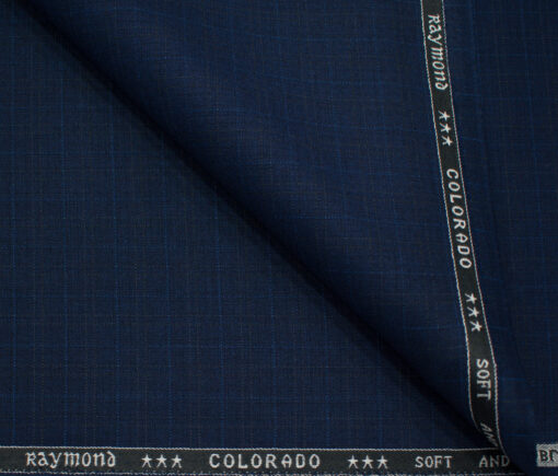 Raymond Men's Polyester Viscose Checks  Unstitched Suiting Fabric (Dark Royal Blue)
