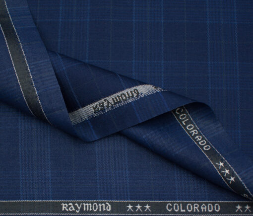 Raymond Men's Polyester Viscose Checks  Unstitched Suiting Fabric (Royal Blue)