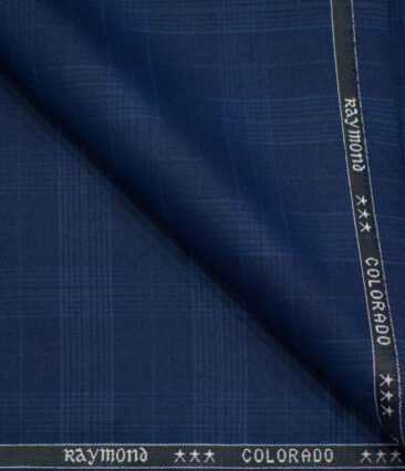 Raymond Men's Polyester Viscose Checks  Unstitched Suiting Fabric (Royal Blue)
