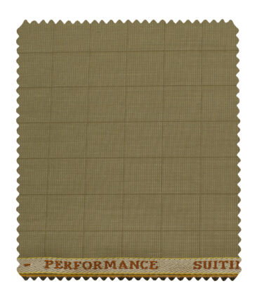 Cadini Men's Polyester Viscose Checks 3.75 Meter Unstitched Suiting Fabric (Khakhi )