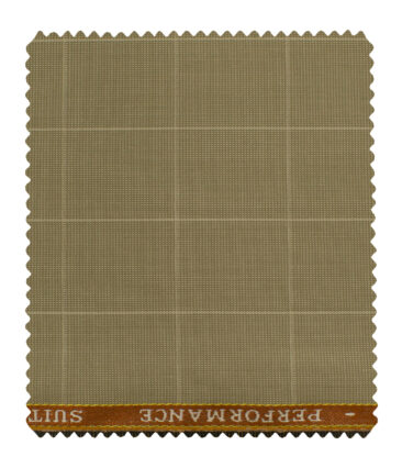 Cadini Men's Polyester Viscose Checks 3.75 Meter Unstitched Suiting Fabric (Khakhi )