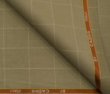 Cadini Men's Polyester Viscose Checks 3.75 Meter Unstitched Suiting Fabric (Khakhi )