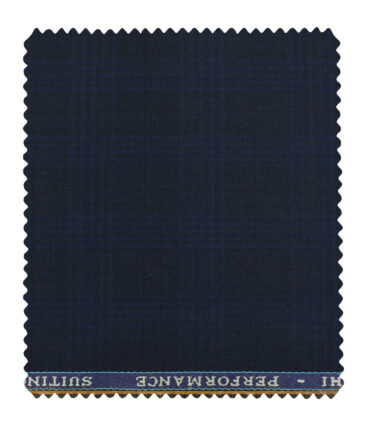 Cadini Men's Polyester Viscose Checks 3.75 Meter Unstitched Suiting Fabric (Dark Blue)
