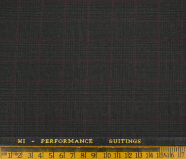 Cadini Men's Polyester Viscose Checks 3.75 Meter Unstitched Suiting Fabric (Dark Grey)
