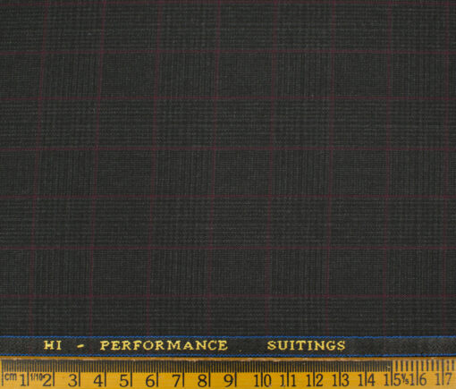 Cadini Men's Polyester Viscose Checks 3.75 Meter Unstitched Suiting Fabric (Dark Grey)
