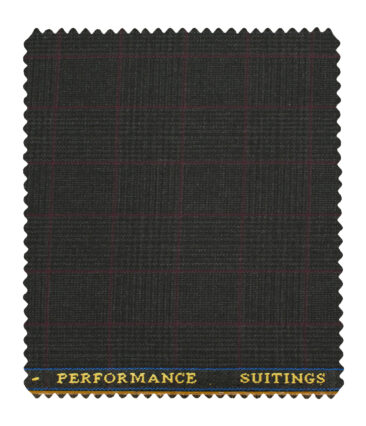 Cadini Men's Polyester Viscose Checks 3.75 Meter Unstitched Suiting Fabric (Dark Grey)