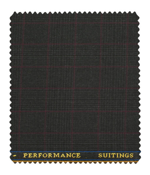 Cadini Men's Polyester Viscose Checks 3.75 Meter Unstitched Suiting Fabric (Dark Grey)